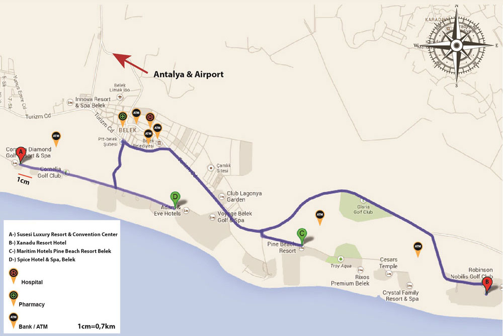 Belek hotel map