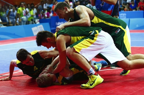 Lithuania following their overtime basketball victory ©Nanjing 2014