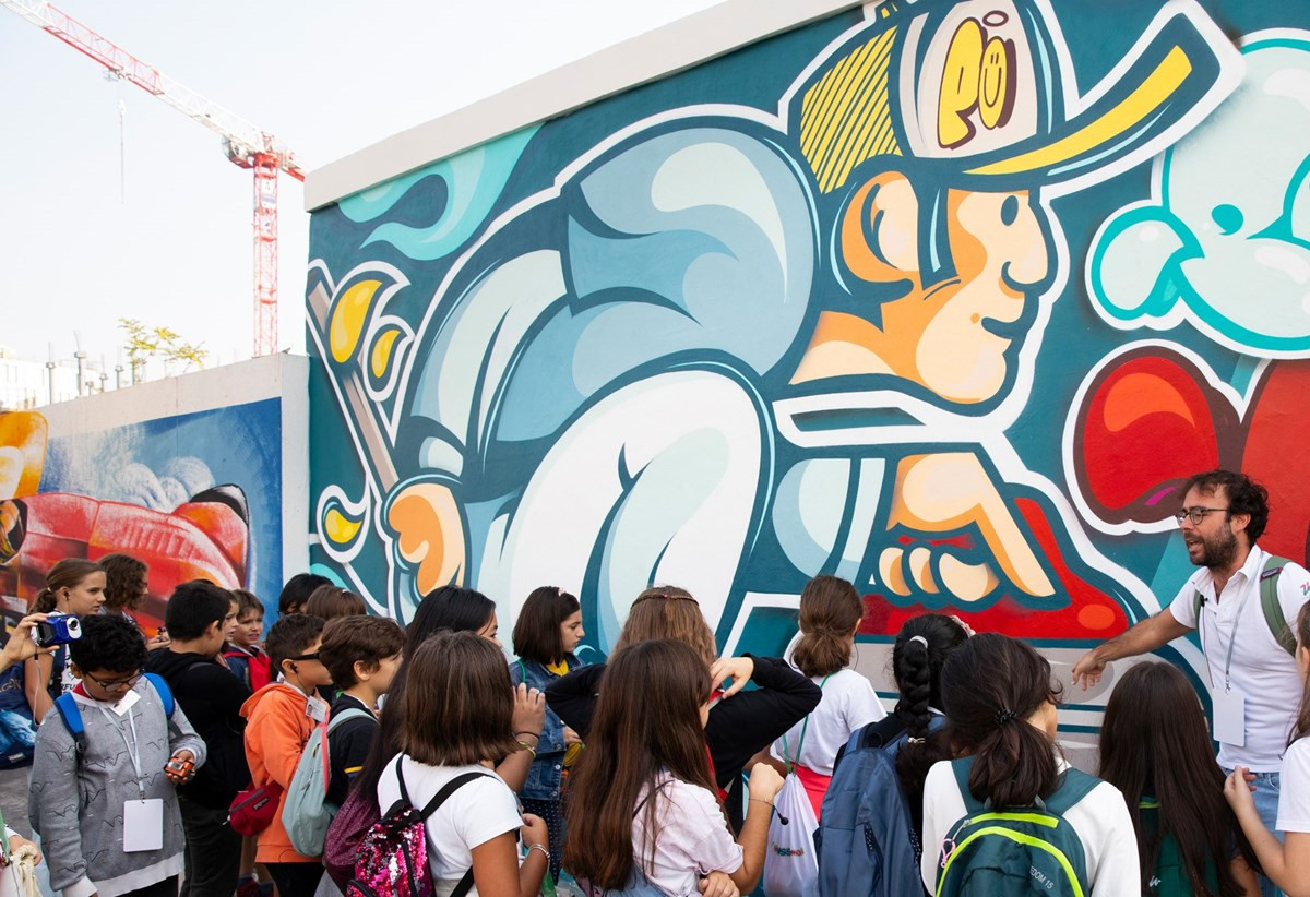 Street art mural created along perimeter of Milan Cortina 2026 Athletes' Village